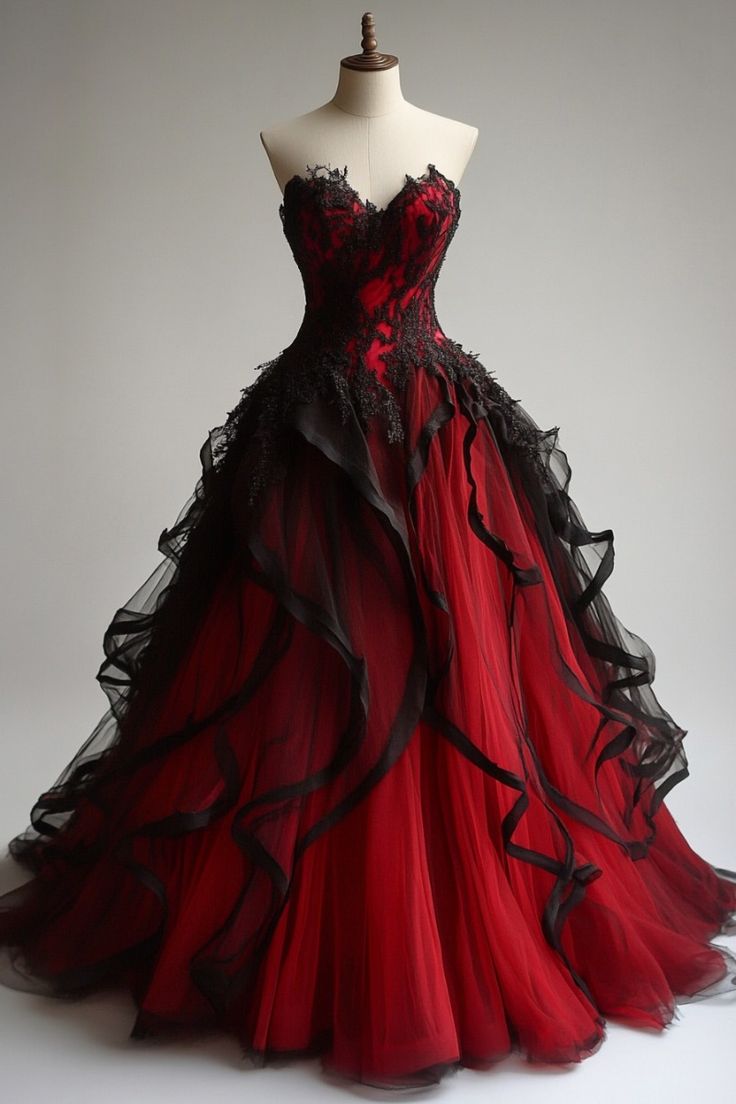 Retro Ball Gown Sweetheart Tulle Red Party Dress Black Prom Dress Evening Dress Main image