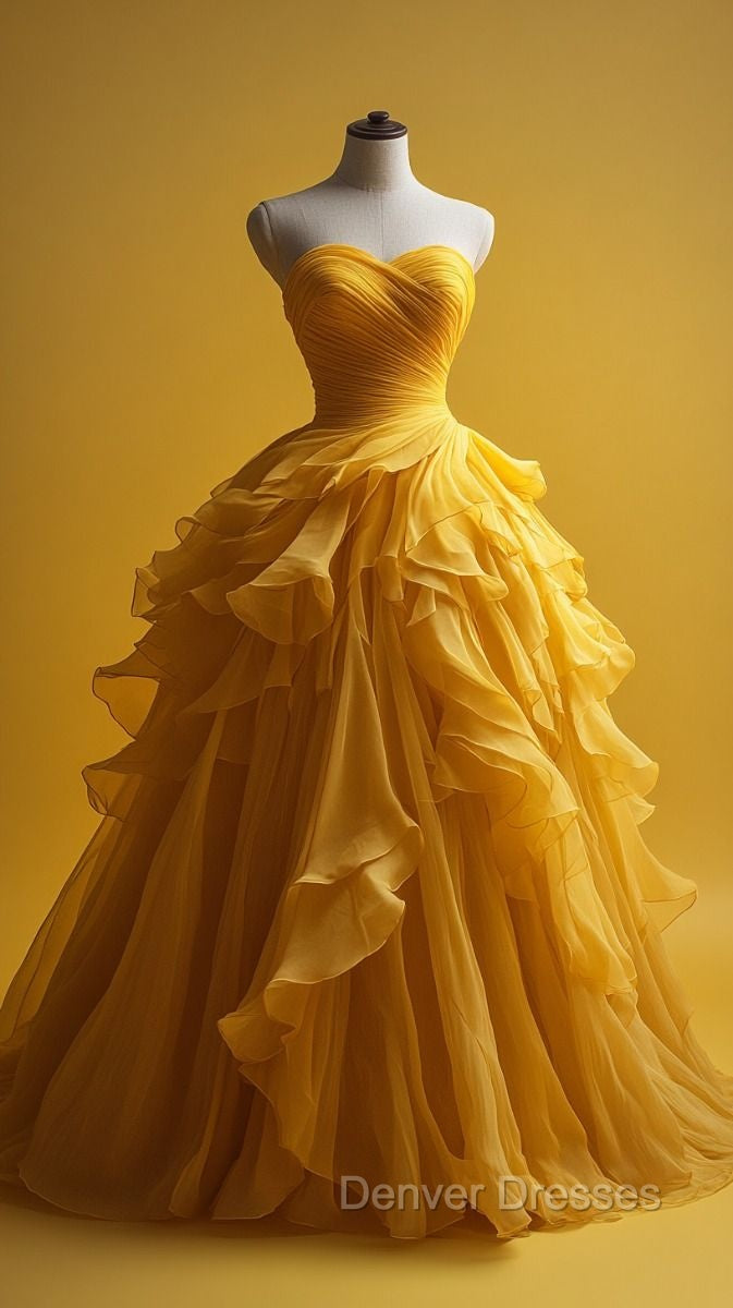 Retro Ball Gown Sweetheart Tulle Yellow Party Dress Prom Dress Evening Dress Secondary image
