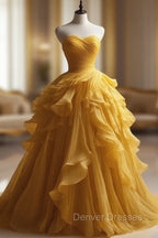 Retro Ball Gown Sweetheart Tulle Yellow Party Dress Prom Dress Evening Dress
