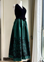 Retro Black And Green A-Line Halter Neck Velvet And Satin Prom Dress Evening Dress