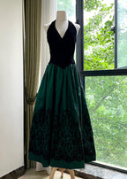 Retro Black And Green A-Line Halter Neck Velvet And Satin Prom Dress Evening Dress