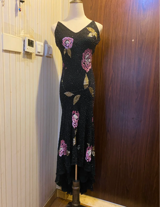 Retro Black Mermaid V-Neck Chiffon Long Prom Dress Evening Dress Secondary image