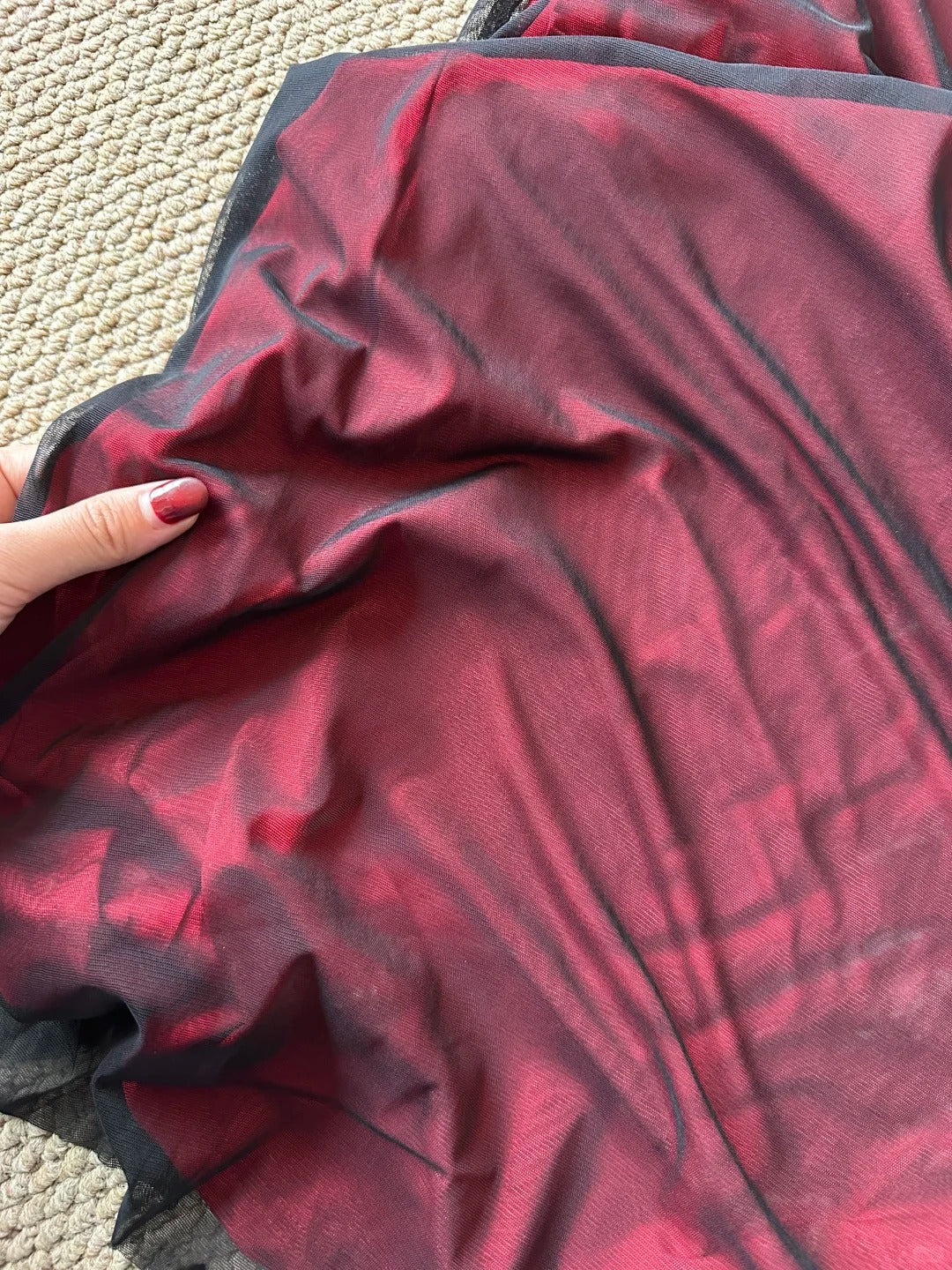 Retro Burgundy Slim-Fit Tube Top Ruffled Tulle Prom Dress Evening Dress