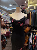 Retro Elegant Black Halter Neck Embroidered Chiffon Long Prom Dress Evening Dress