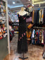 Retro Elegant Black Halter Neck Embroidered Chiffon Long Prom Dress Evening Dress