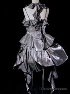 Retro High Low Irregular Spaghetti Straps Gray Short Prom Dresses Birthday Outfits