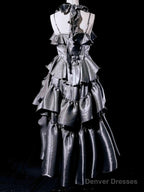 Retro High Low Irregular Spaghetti Straps Gray Short Prom Dresses Birthday Outfits