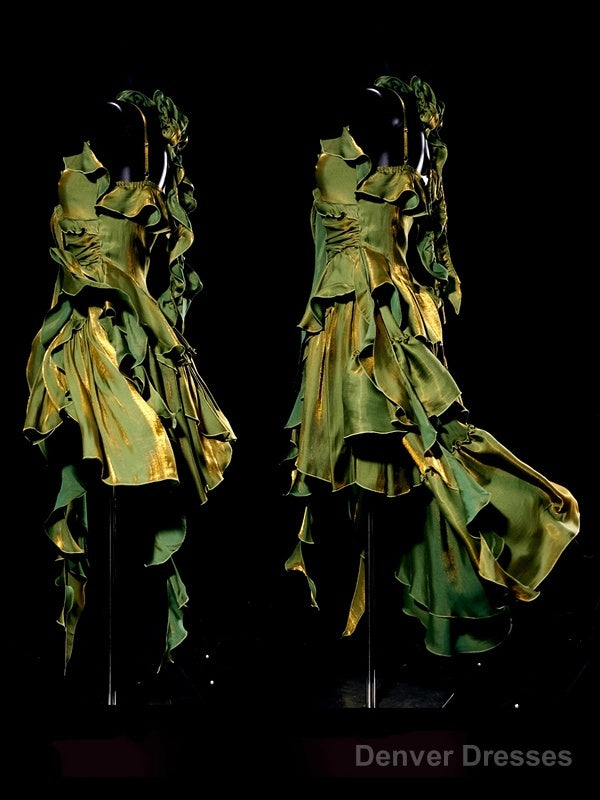 Retro High Low Irregular Spaghetti Straps Green Short Birthday Dresses Birthday Outfits Secondary image