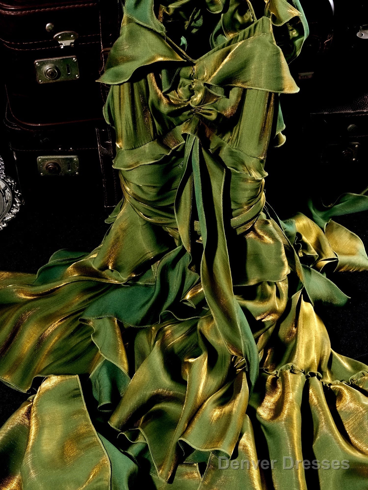 Retro High Low Irregular Spaghetti Straps Green Short Birthday Dresses Birthday Outfits With Train