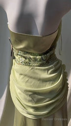 Retro Light Green V-Neck Chiffon Beaded Sequins Floor-Length Prom Dress Beautiful Birthday Evening Dress