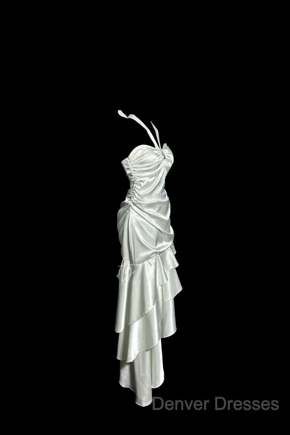 Retro Mermaid Halter Satin High Low Evening Dress Prom Dress