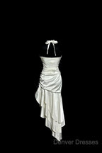 Retro Mermaid Halter Satin High Low Evening Dress Prom Dress