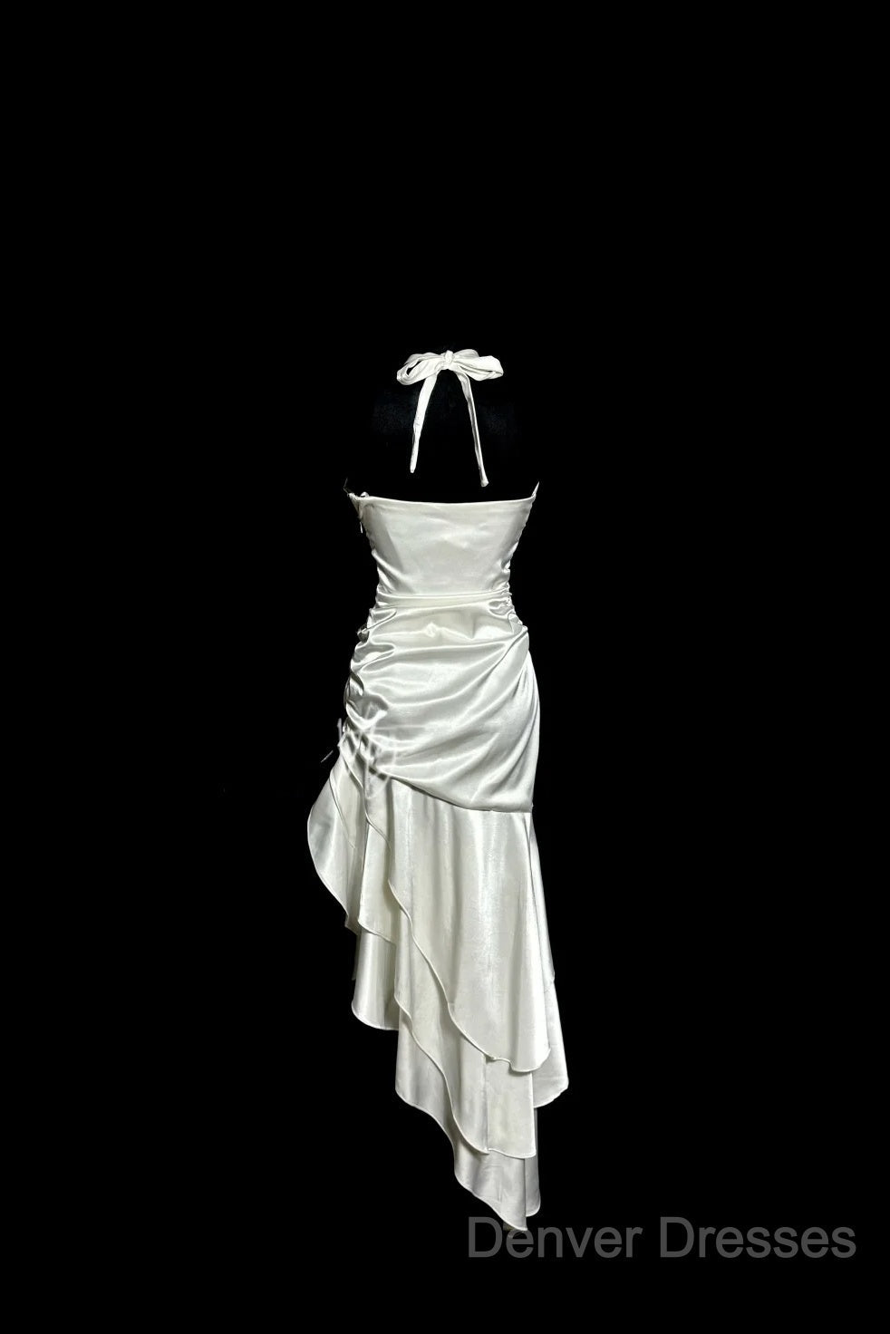 Retro Mermaid Halter Satin High Low Evening Dress Prom Dress