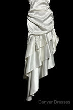 Retro Mermaid Halter Satin High Low Evening Dress Prom Dress