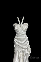 Retro Mermaid Halter Satin High Low Evening Dress Prom Dress