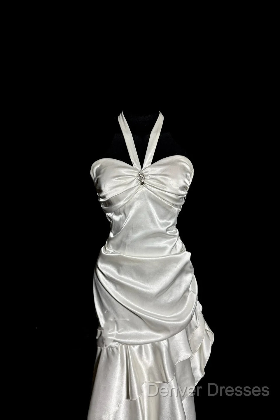 Retro Mermaid Halter Satin High Low Evening Dress Prom Dress