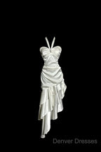 Retro Mermaid Halter Satin High Low Evening Dress Prom Dress