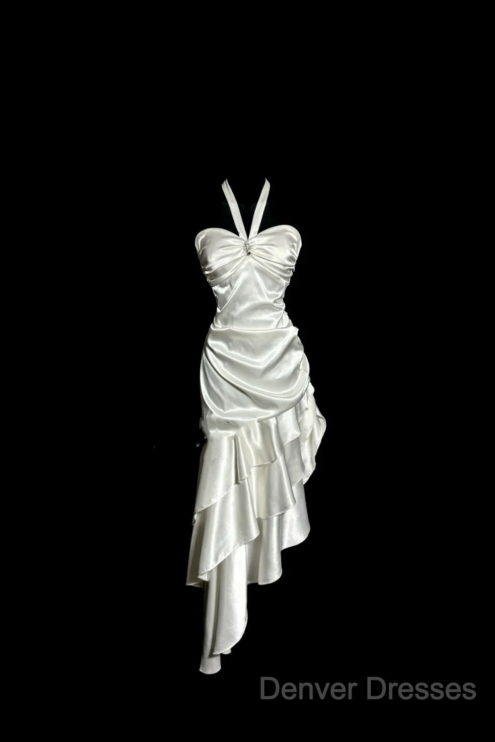 Retro Mermaid Halter Satin High Low Evening Dress Prom Dress