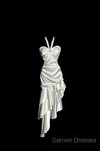 Retro Mermaid Halter Satin High Low Evening Dress Prom Dress