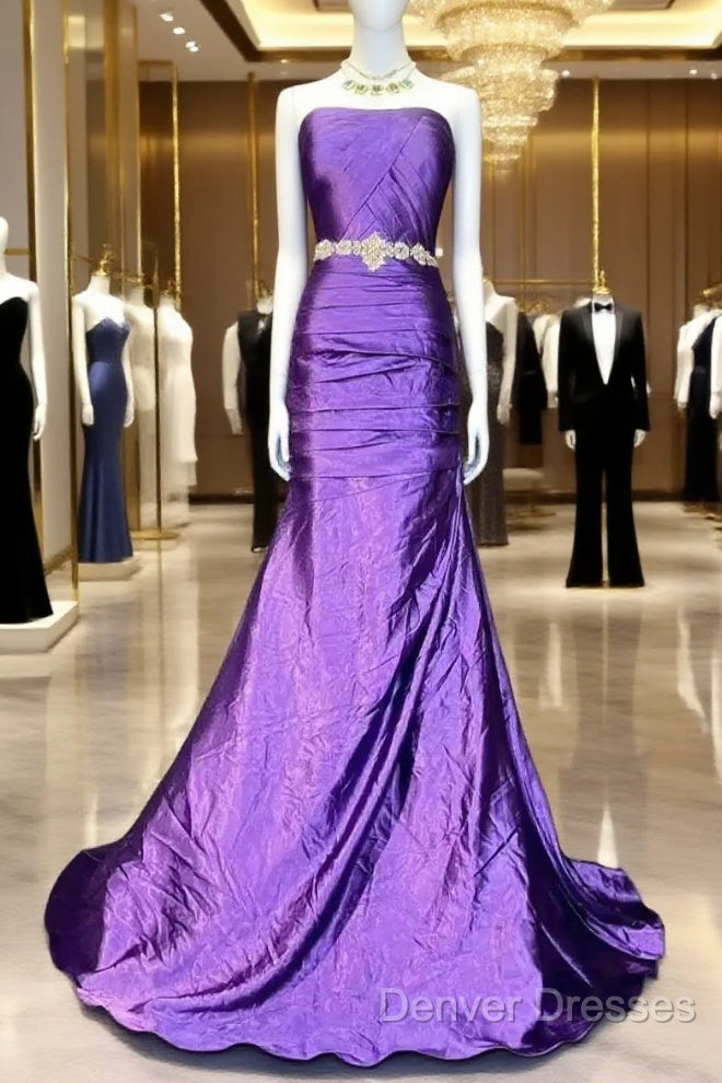 Retro Mermaid One Shoulder Satin Grape Long Evening Dress Prom Dress Main image
