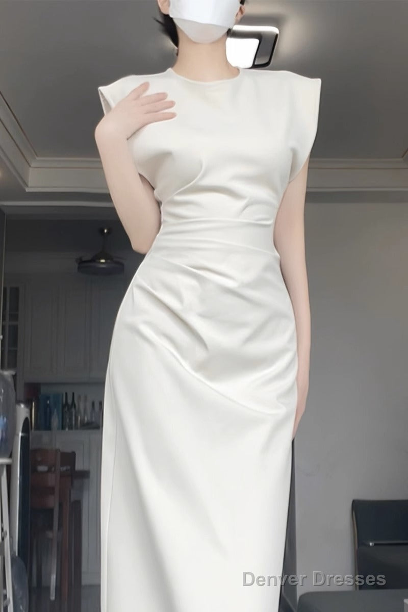 Retro Mermaid Satin White Prom Dresses Birthday Outfits With Ruffle