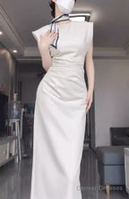 Retro Mermaid Satin White Prom Dresses Birthday Outfits With Ruffle