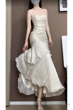 Retro Mermaid Spaghetti Straps Ankle Length Prom Dresses Birthday Outfits With Ruffles