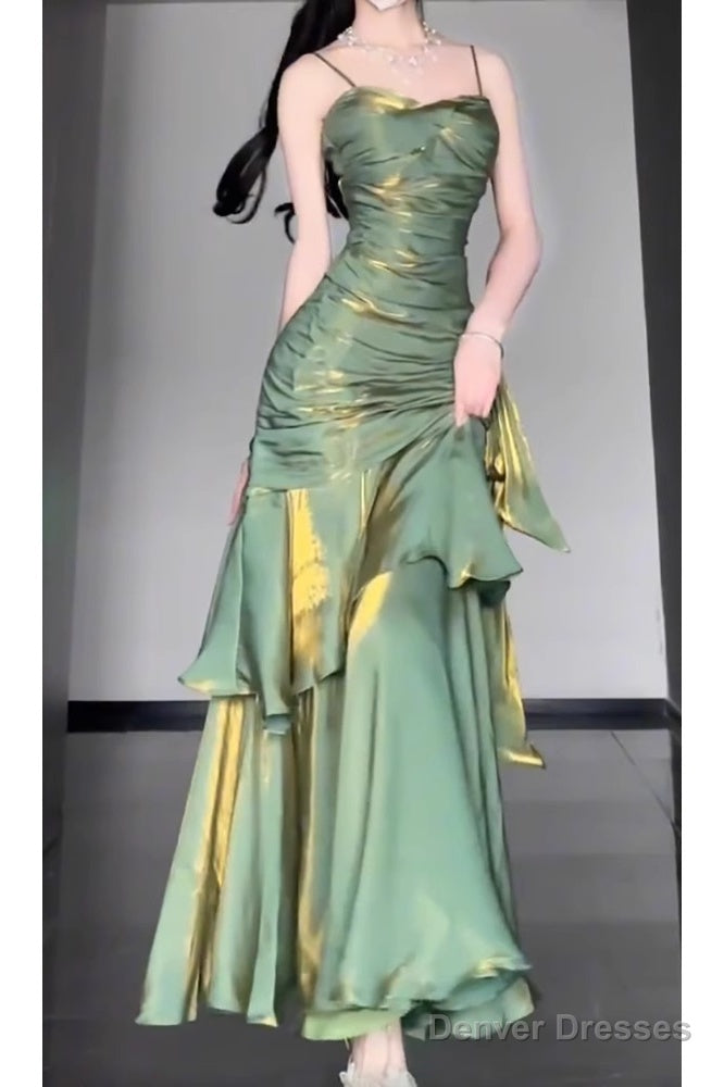 Retro Mermaid Spaghetti Straps Green Prom Dresses Birthday Outfits With Flower Secondary image