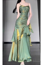 Retro Mermaid Spaghetti Straps Green Prom Dresses Birthday Outfits With Flower