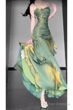 Retro Mermaid Spaghetti Straps Green Prom Dresses Birthday Outfits With Flower