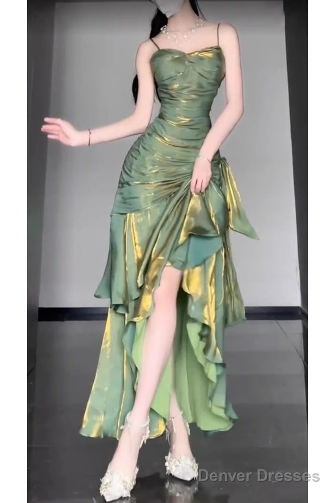 Retro Mermaid Spaghetti Straps Green Prom Dresses Birthday Outfits With Flower Main image