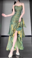 Retro Mermaid Spaghetti Straps Green Prom Dress Birthday Outfits With Flower
