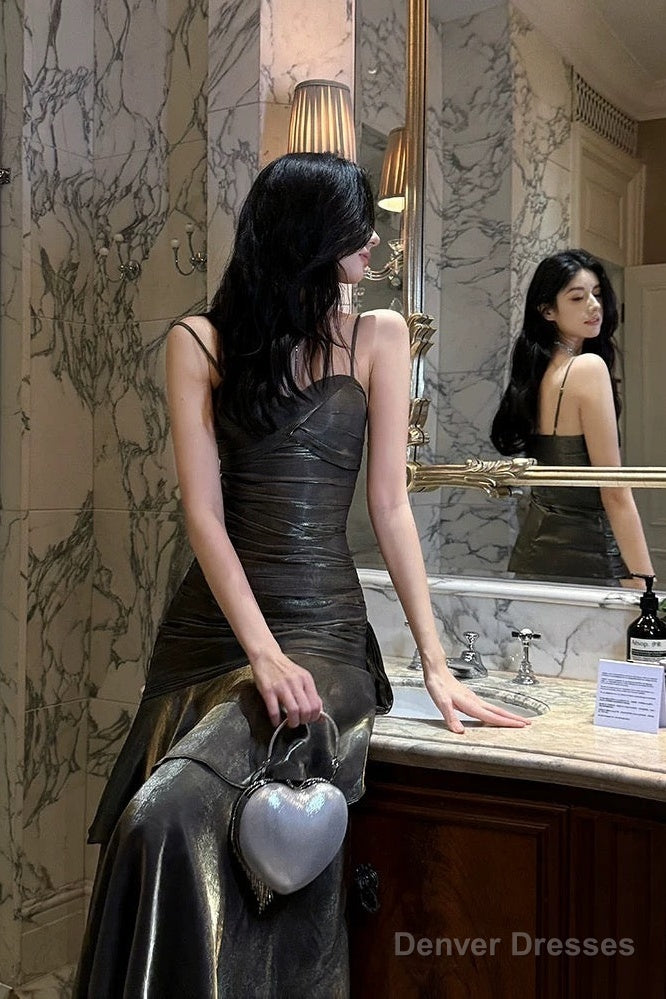 Retro Mermaid Spaghetti Straps Long Length Evening Dress Prom Dresses