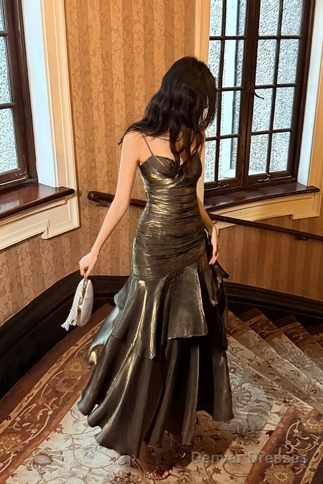 Retro Mermaid Spaghetti Straps Long Length Evening Dress Prom Dresses