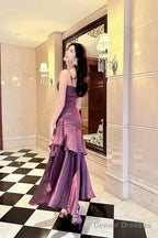 Retro Mermaid Spaghetti Straps Long Length Grape Evening Dress Prom Dresses