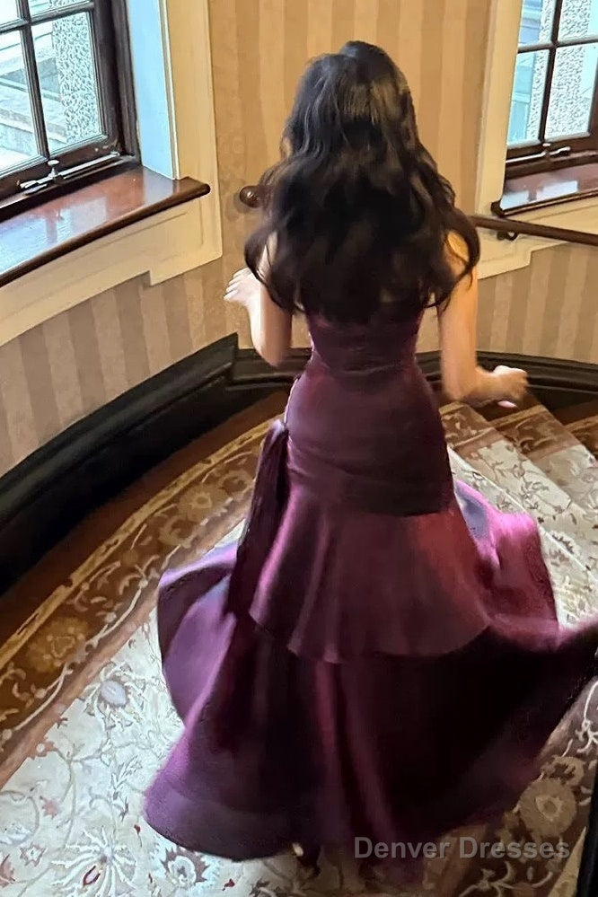 Retro Mermaid Spaghetti Straps Long Length Grape Evening Dress Prom Dresses Main image