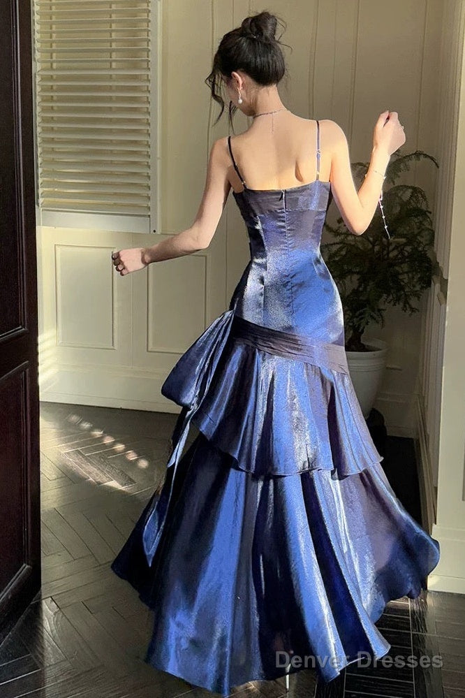 Retro Mermaid Spaghetti Straps Royal Blue Long Length Evening Dress Prom Dresses Secondary image