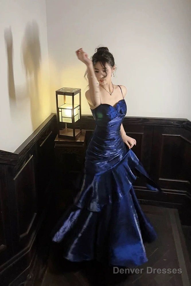 Retro Mermaid Spaghetti Straps Royal Blue Long Length Evening Dress Prom Dresses Main image