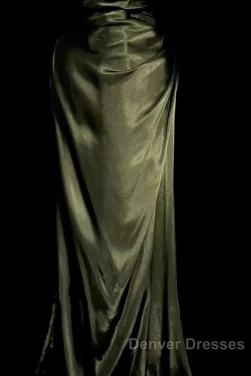 Retro Mermaid Spaghetti Straps Satin Green Long Evening Dress Prom Dress Secondary image