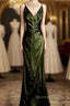 Retro Mermaid Spaghetti Straps Satin Green Long Evening Dress Prom Dress