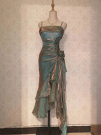 Retro Mermaid Spaghetti Straps Satin Long Party Dress Prom Dress