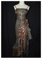 Retro Mermaid Spaghetti Straps Satin Long Party Dress Prom Dress