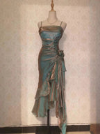 Retro Mermaid Spaghetti Straps Satin Long Party Dress Prom Dress