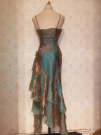 Retro Mermaid Spaghetti Straps Satin Long Party Dress Prom Dress
