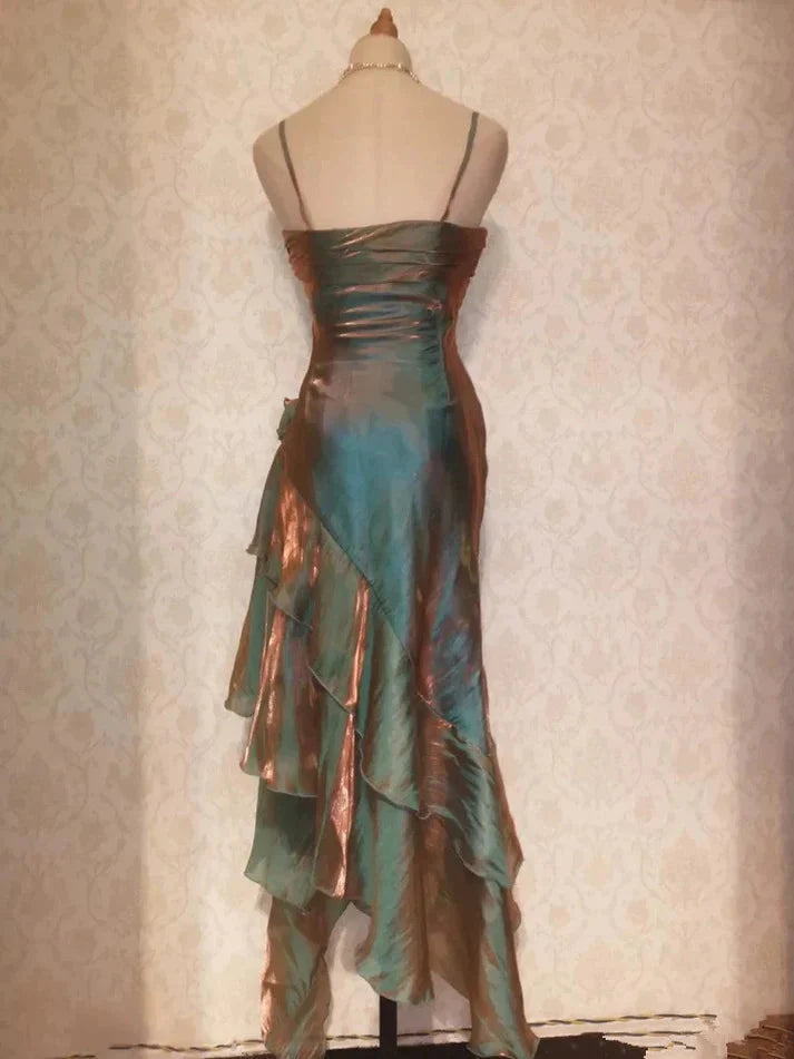Retro Mermaid Spaghetti Straps Satin Long Party Dress Prom Dress