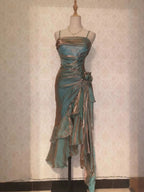 Retro Mermaid Spaghetti Straps Satin Long Party Dress Prom Dress