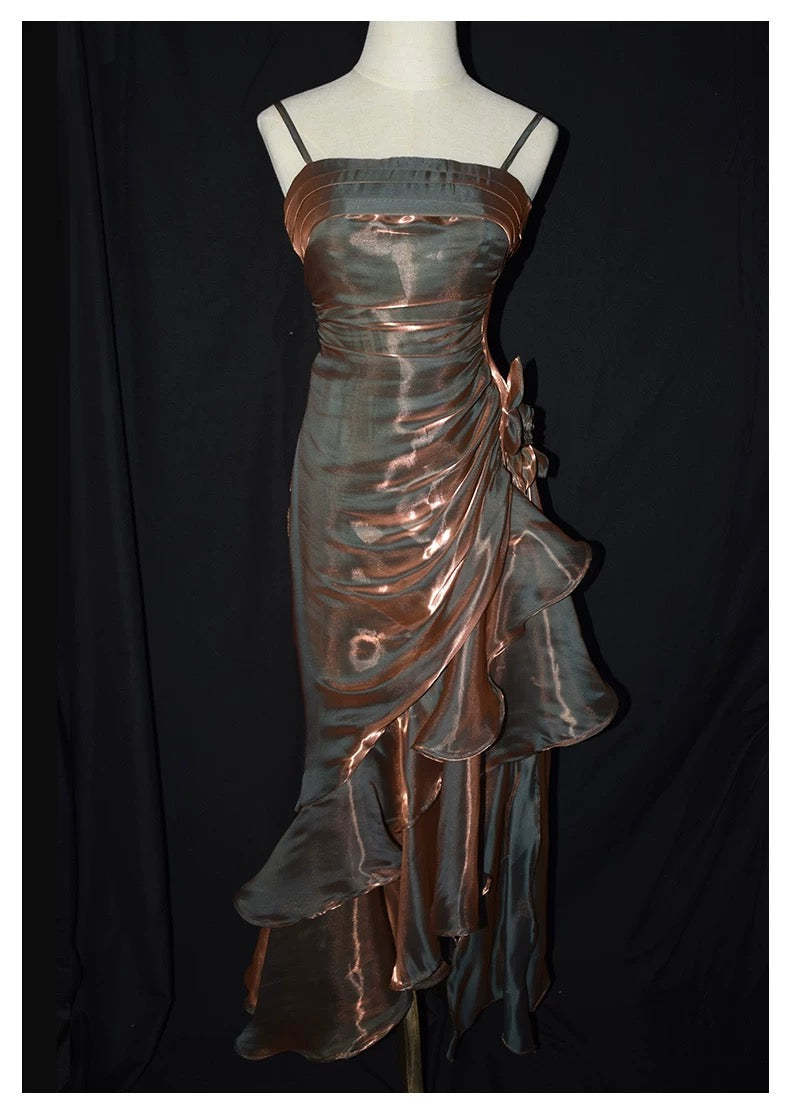 Retro Mermaid Spaghetti Straps Satin Long Party Dress Prom Dress