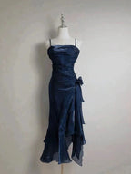 Retro Mermaid Spaghetti Straps Satin Long Party Dress Prom Dress