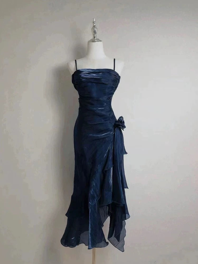 Retro Mermaid Spaghetti Straps Satin Long Party Dress Prom Dress