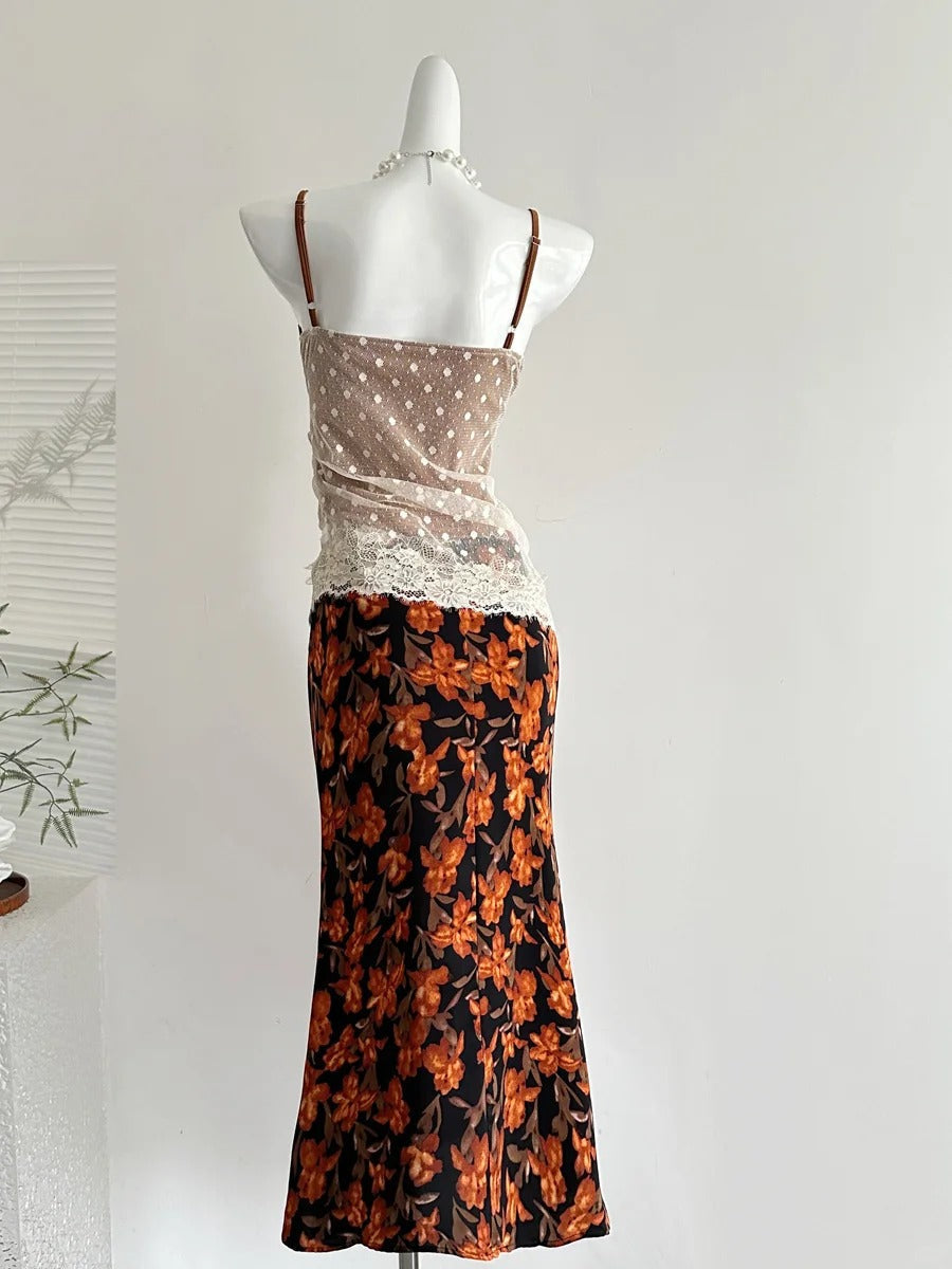 Retro Mermaid Strapless Lace Slit Long Rrom Dress Evening Dress
